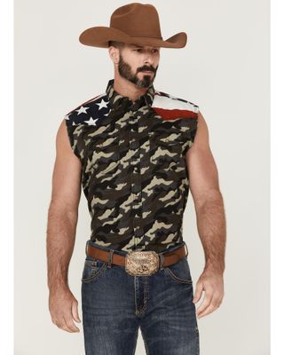 Cody James Men's Alpha Camo Print Bubba Sleeveless Snap Western Shirt