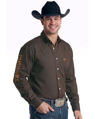 Rough Stock By Panhandle Men's Micro Honeycomb Solid Long Sleeve Western Shirt