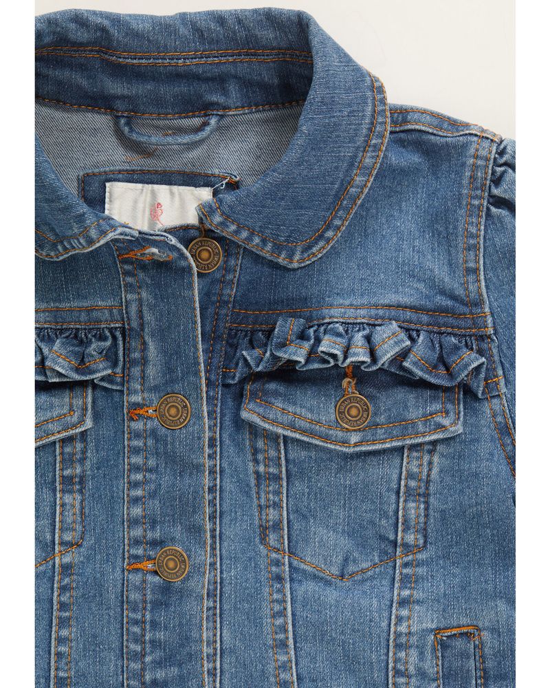 Urban Republic Toddler Girls' Medium Wash Ruffle Yoke Buffon-Front Denim Jacket