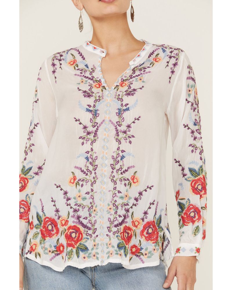 Johnny Was Women's Yasmine Embroidered Long Sleeve White Blouse