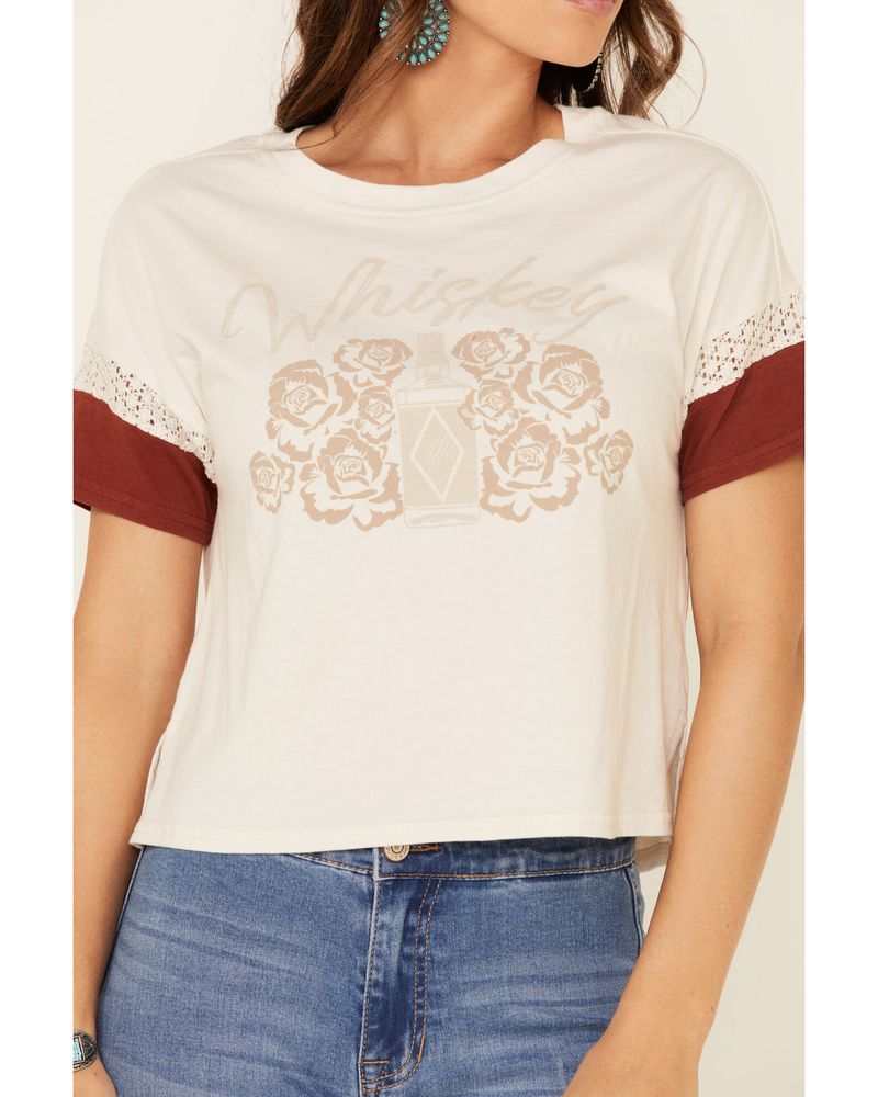 Shyanne Women's Sand Whiskey Lace Inset Graphic Tee