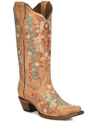 Circle G Women's Floral Embroidery Western Boots - Snip Toe