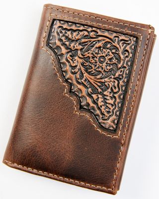 Cody James Men's Brown Tooled Trifold Leather Wallet