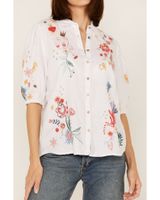 Johnny Was Women's Embroidered Lisbon Short Sleeve Button-Down Blouse