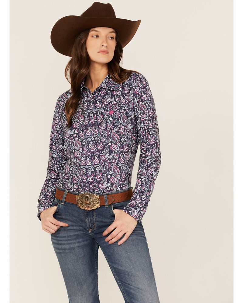 Cinch Women's Paisley Print Long Sleeve Button Down Stretch