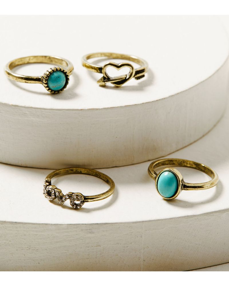 Shyanne Women's Turquoise & Gold Love Heart 6 Piece Ring Set