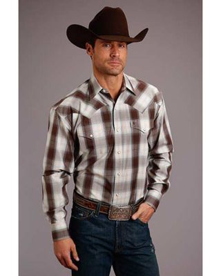Stetson Men's Brown Ombre Plaid Long Sleeve Western Shirt
