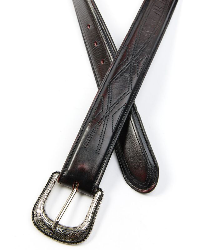 Men's Moonshine Spirit Brown Western Red & Orange Stitch Leather Belt