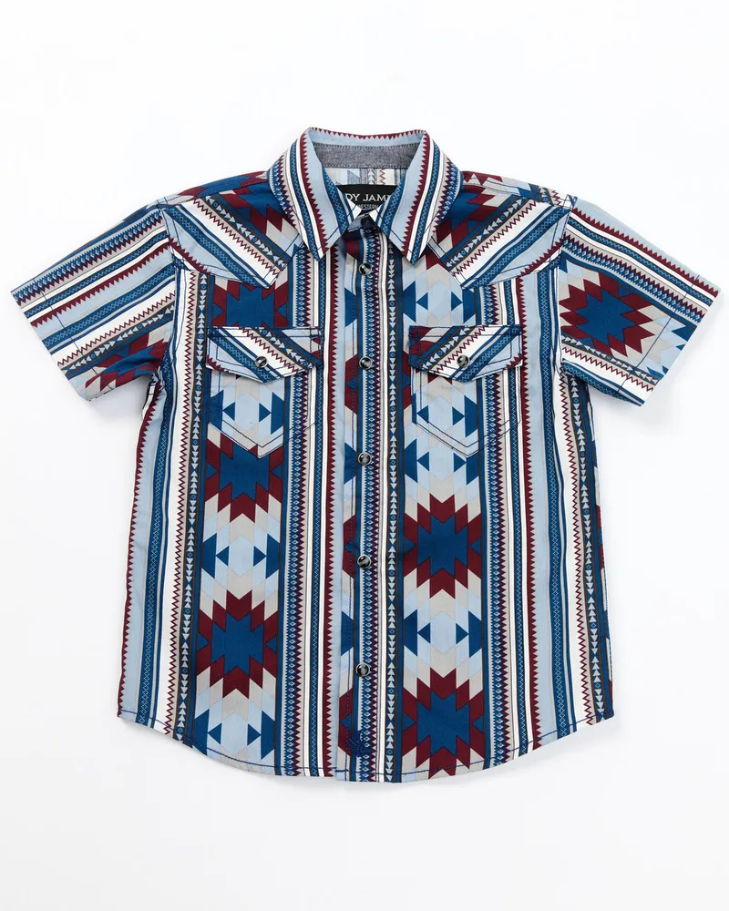 Boy's Paisley Print Snap Western Shirt - Blue