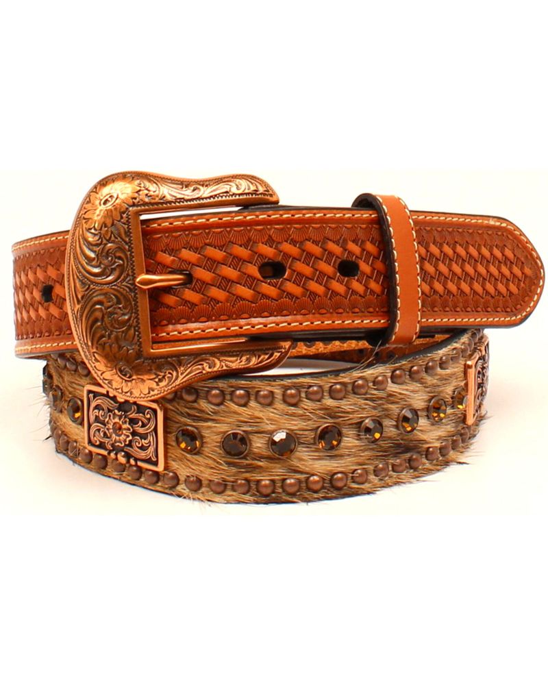 Nocona Women's Calf Hair Crosses Western Belt