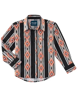 Wrangler Boys' Vertical Southwestern Print Long Sleeve Snap Shirt