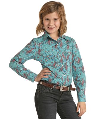 Panhandle Girls' Paisley Print Long Sleeve Snap Western Shirt