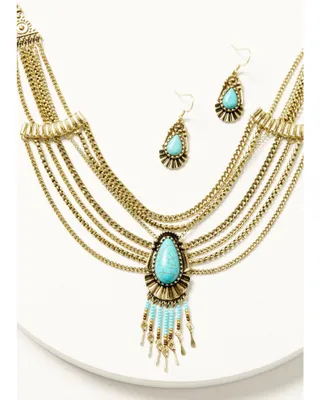 Shyanne Women's Desert Boheme Chain Necklace and Earring Jewelry Set
