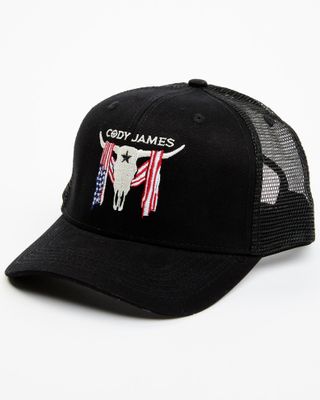 Cody James Men's Embroidered Steer Head American Flag Mesh Back Ball Cap