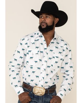Rough Stock By Panhandle Men's El Toro Bull Geo Print Long Sleeve Western Shirt