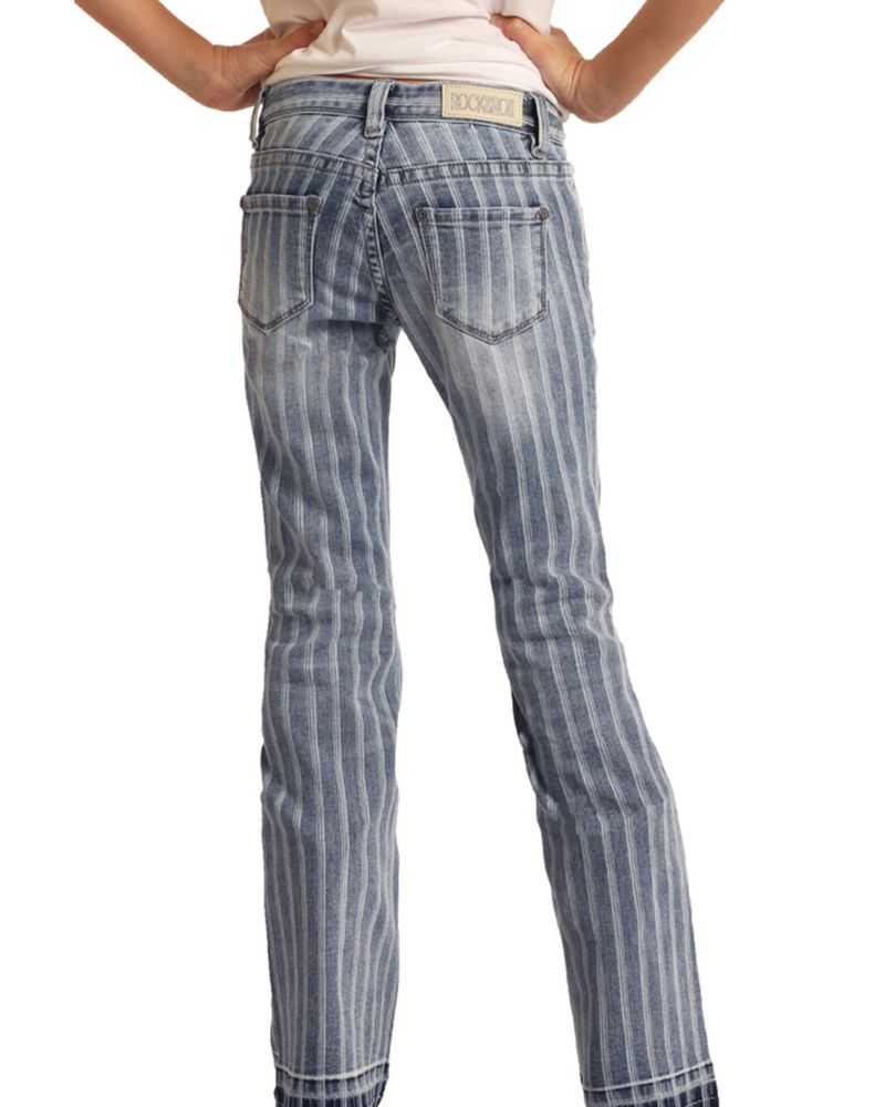 Rock & Roll Denim Girls' Striped Medium Wash Trouser Bootcut Jeans