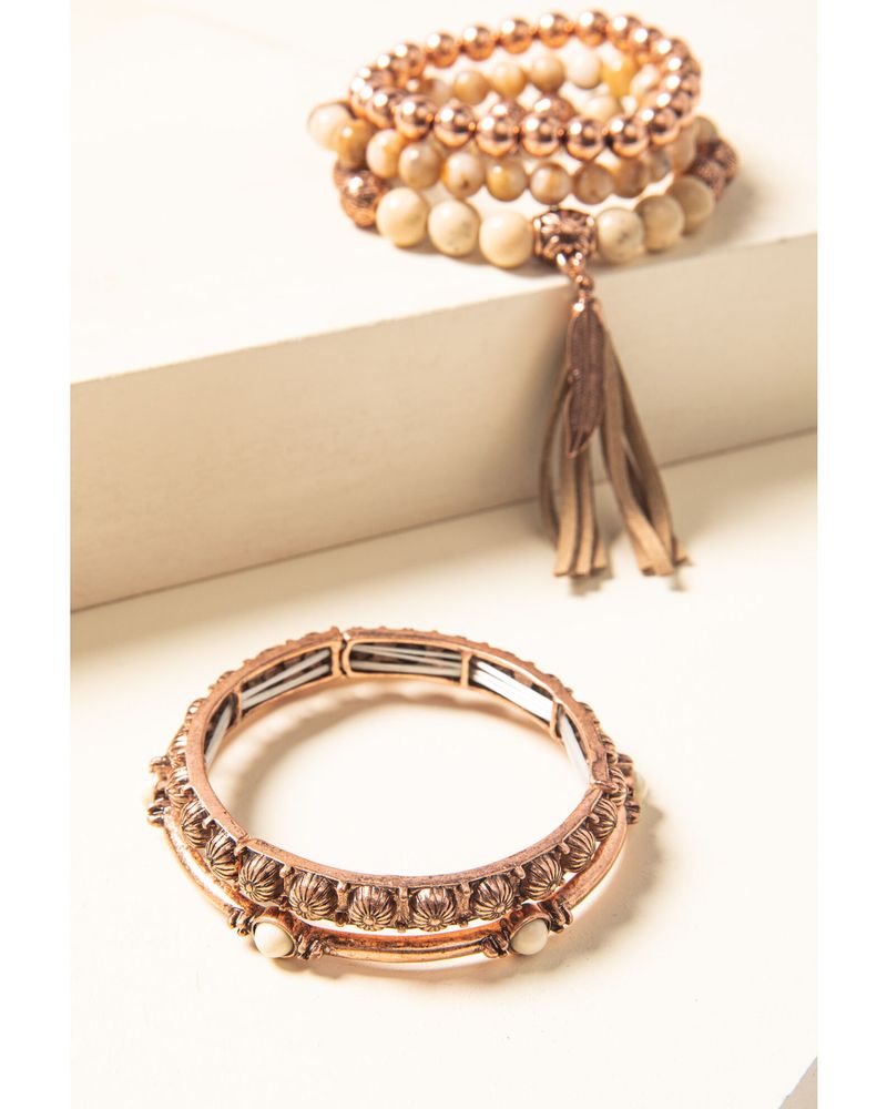 Shyanne Women's Desert Dreams Stretch Bead & Bangle Bracelet Set
