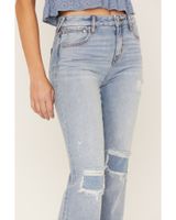 Cleo + Wolf Women's Light Wash High Rise Patchwork Distressed Straight Jeans