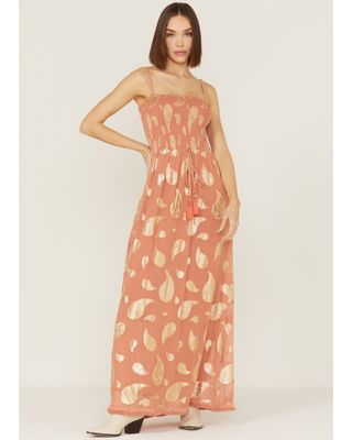Z&L Women's Sophia Paisley Print Smocked Sleeveless Maxi Dress