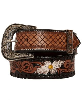 Myra Bag Women's Checkered Brown Hand Tooled Leather Belt