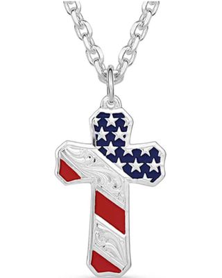 Montana Silversmiths Men's Born In The USA Patriotic Cross Necklace