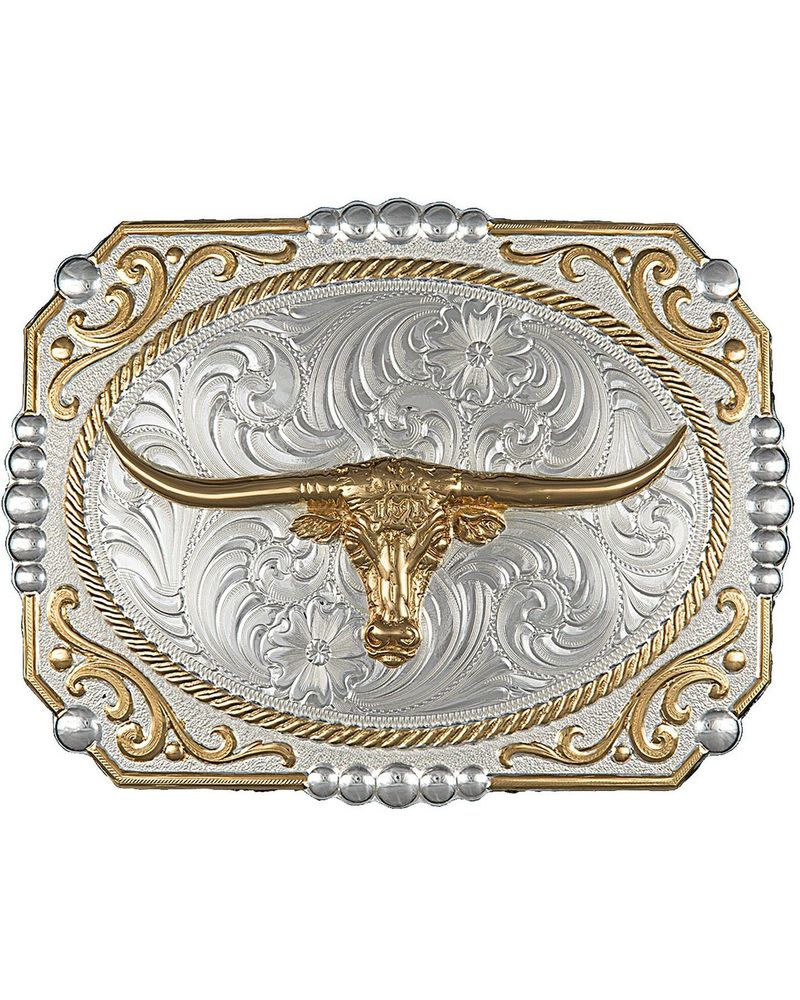 Ariat Silver Longhorn Rectangle Belt Buckle