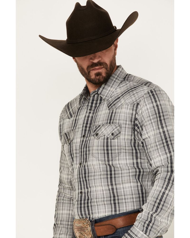Moonshine Spirit Men's Tuning Fork Plaid Print Long Sleeve Snap Western Shirt