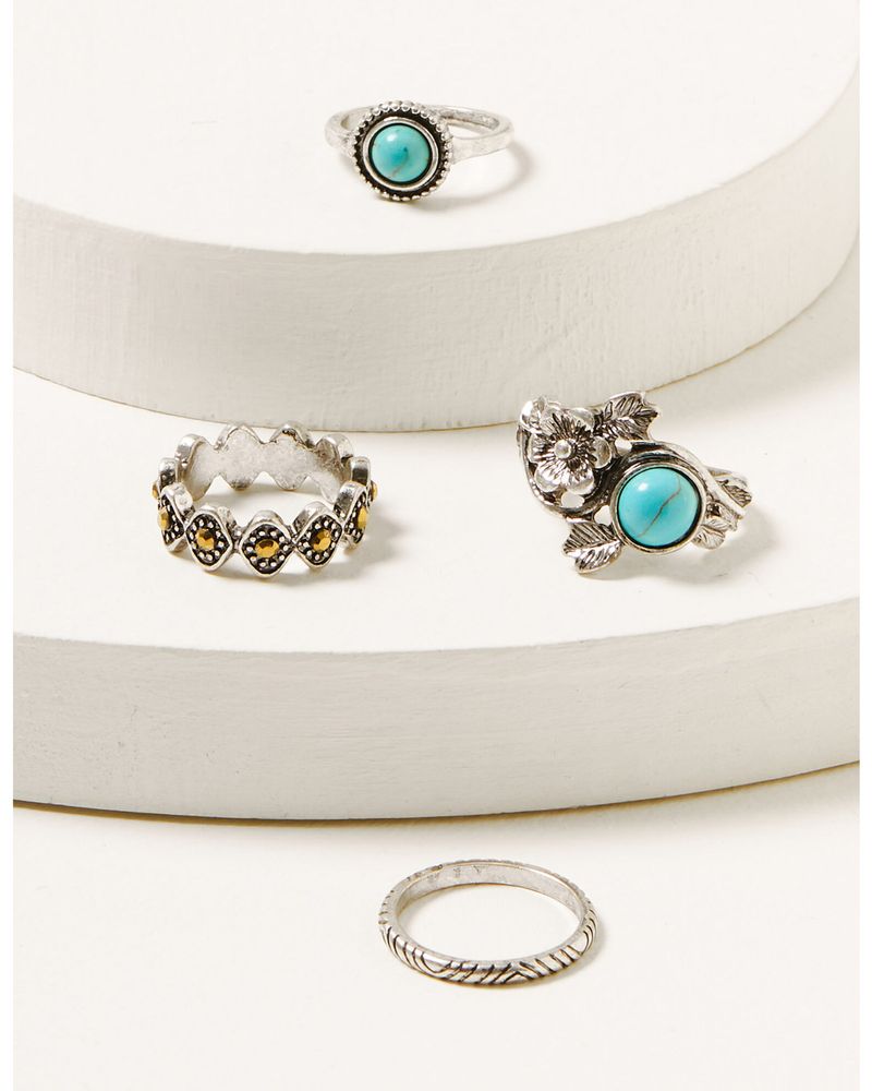 Shyanne Women's 4-piece Silver Turquoise & Citrine Ring Set