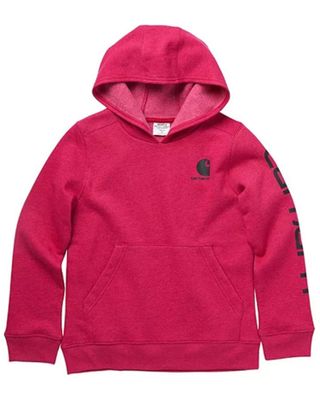 Carhartt Girls' Red Fleece Logo Sleeve Graphic Pullover Hoodie