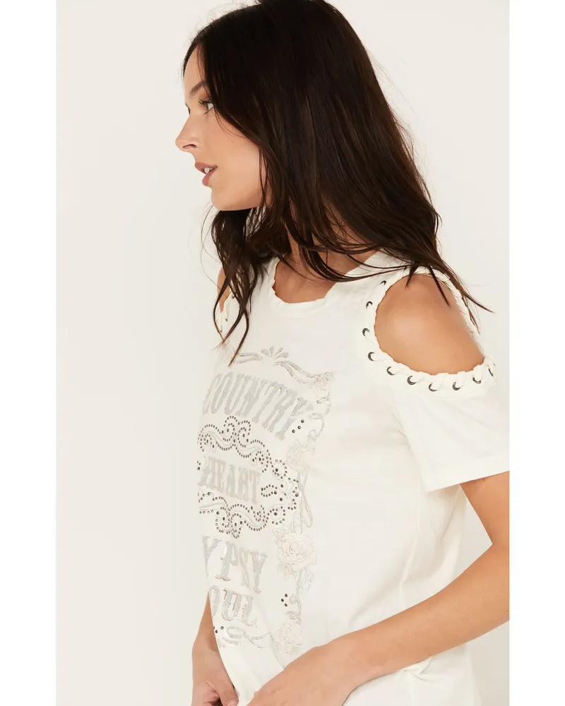 cold shoulder graphic tee