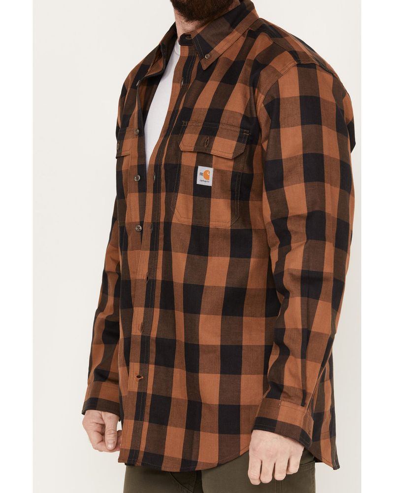 Carhartt Men's FR Force Rugged Flex® Loose Fit Twill Plaid Print Long Sleeve Button Down Shirt