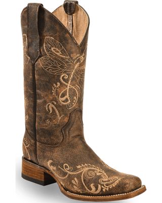 Circle G Women's Dragonfly Embroidered Western Boots - Square Toe