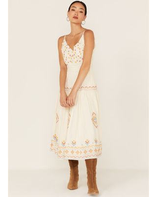 Miss Me Women's Southwestern Embroidered Tiered Midi Dress