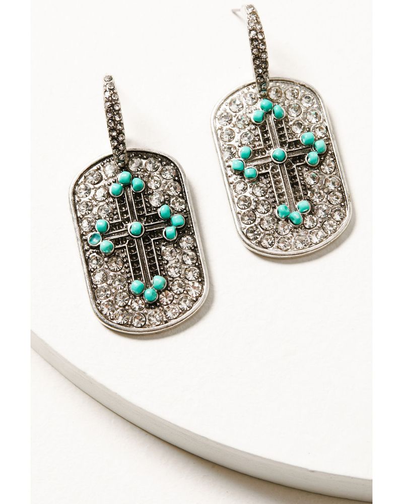 Shyanne Women's Bling Turquoise Cross Earrings