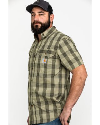 Carhartt Men's Olive Rugged Flex Rigby Short Sleeve Plaid Work Shirt