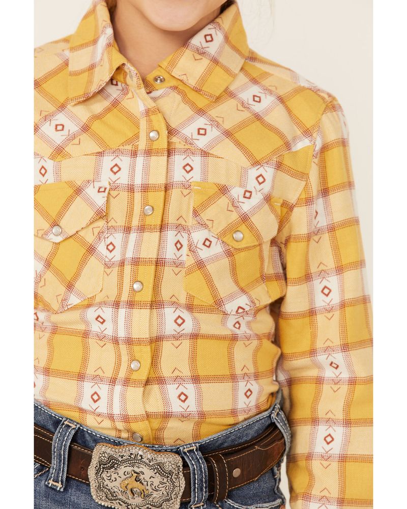 RANK 45® Girls' Southwestern Plaid Print Long Sleeve Pearl Snap Western Shirt