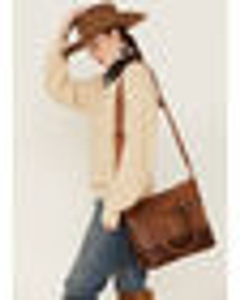 Shyanne Women's Brown Patchwork Hair-On & Tooled Tote Bag