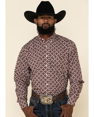Resistol Men's Red Orchard Geo Print Long Sleeve Western Shirt