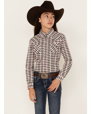 Cruel Girl Girls' Geo Print Long Sleeve Western Snap Shirt