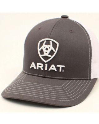 Ariat Men's Gray Logo Embroidered Mesh-Back Ball Cap