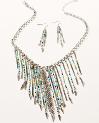 Shyanne Women's Desert Charm Beaded Fringe Necklace & Earrings Set - 2-Piece