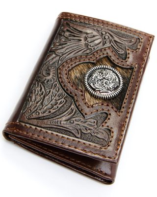 Cody James Men's Hair-On Floral Tooled Trifold Wallet