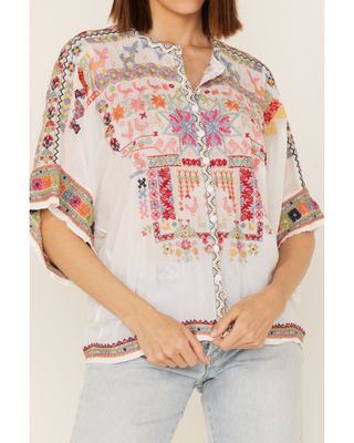 Johnny Was Women's Xylia Embroidered Wildlife & Floral Short Sleeve Blouse