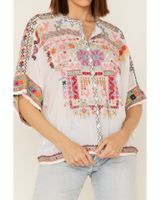 Johnny Was Women's Xylia Embroidered Wildlife & Floral Short Sleeve Blouse