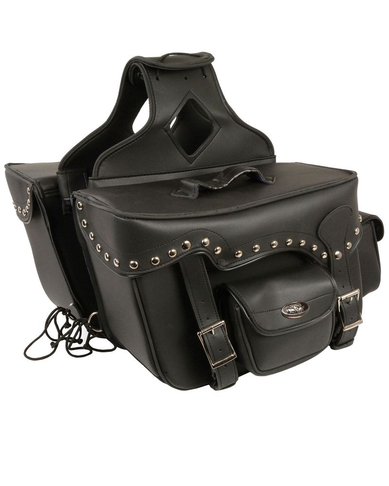 Milwaukee Leather Reflective Double Front Pocket Studded Throw Over Saddle Bag