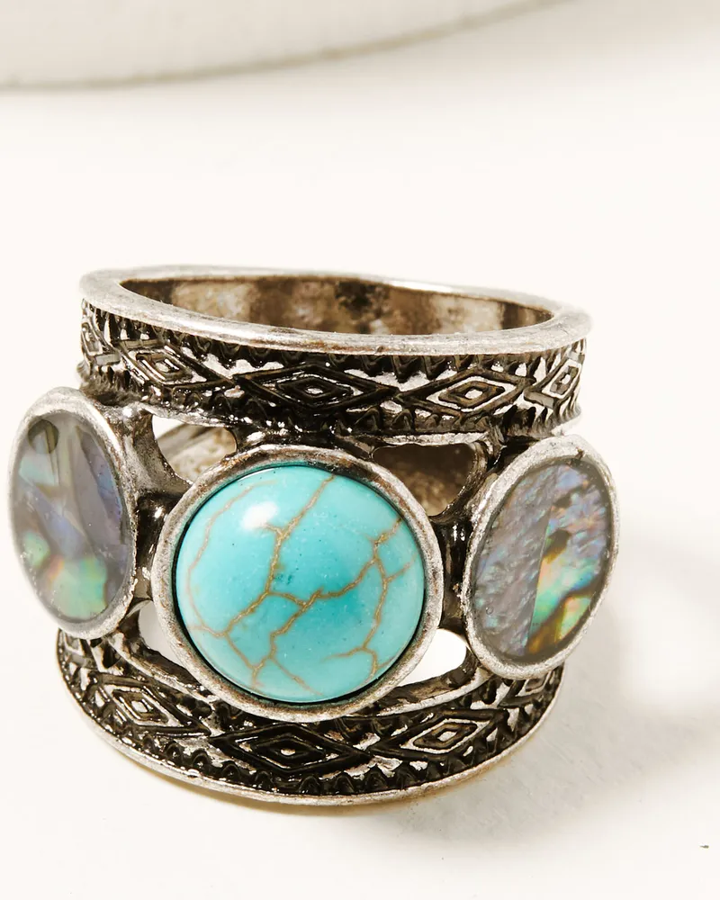Shyanne Women's Silver Longhorn & Turquoise Abalone 5-piece Ring Set