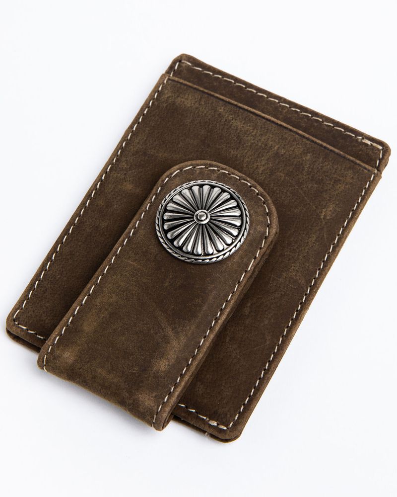 Cody James Men's Brown Embroidered Leather Money Clip Wallet