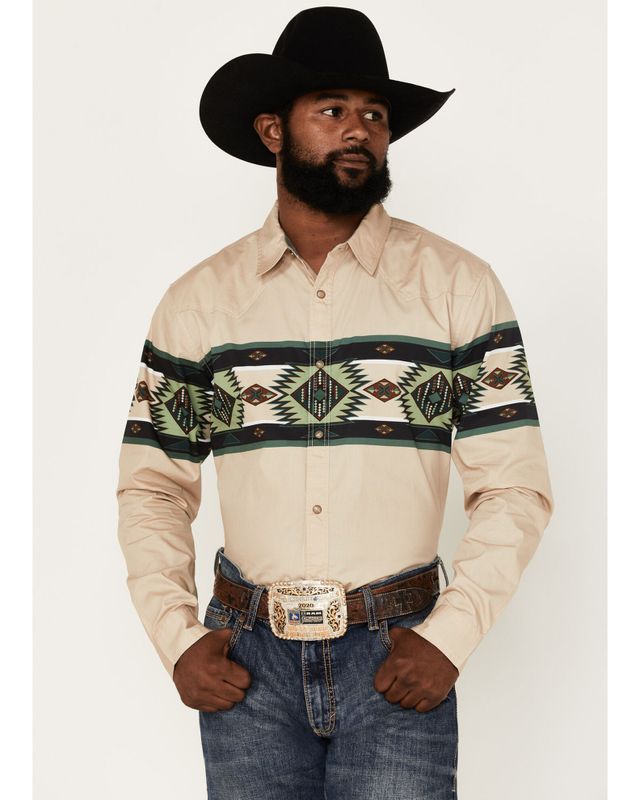 Vintage Eagles Border Print Long Sleeve Western Snap Shirt by Roper