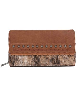 Montana West Women's Hair-On Studded Collection Secretary Style Wallet