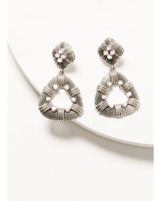 Shyanne Women's Silver Pink & Ivory Stone Double Drop Earrings